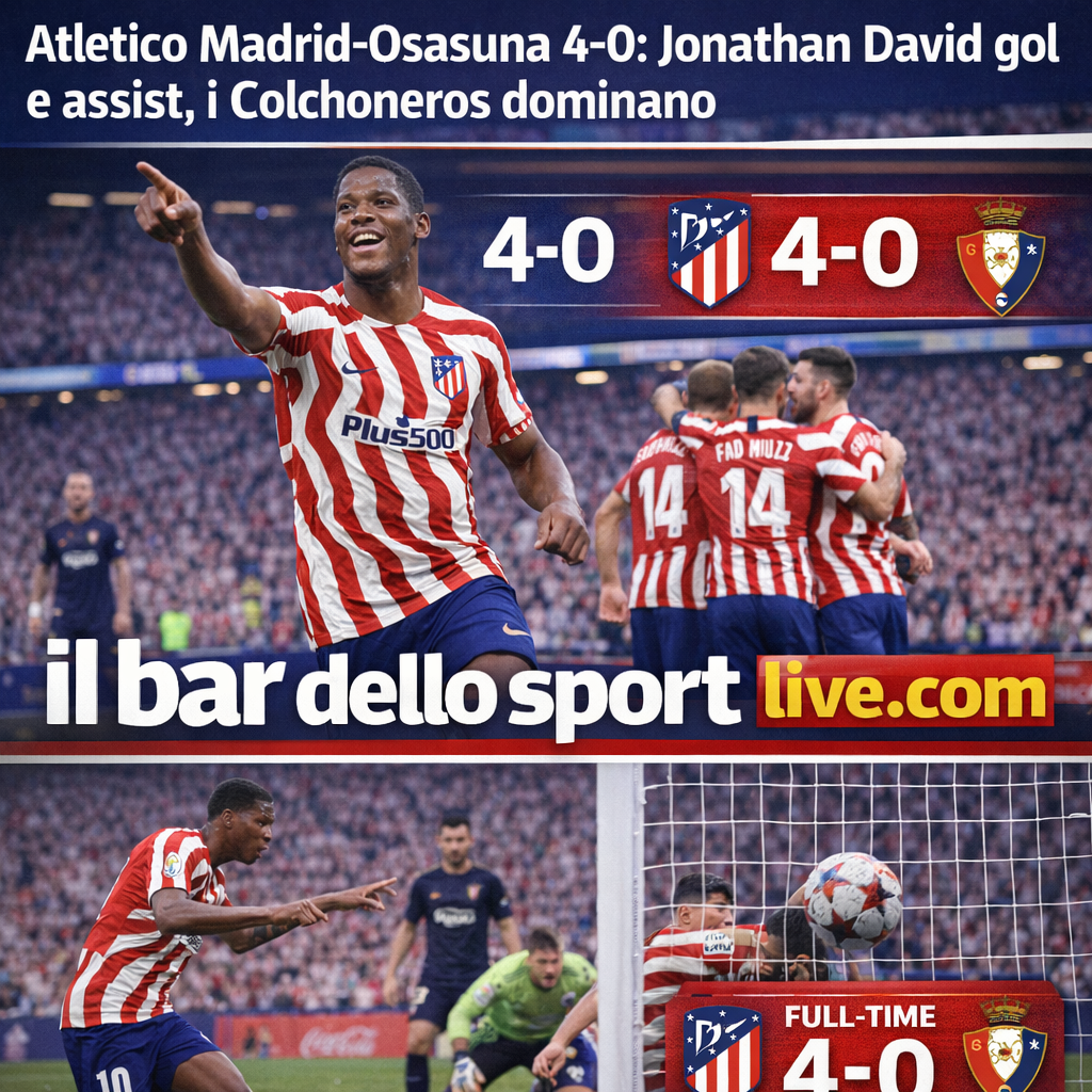 🟥⬜Atletico Madrid-Osasuna 4-0: Jonathan David gol e assist, i Colchoneros dominano 1